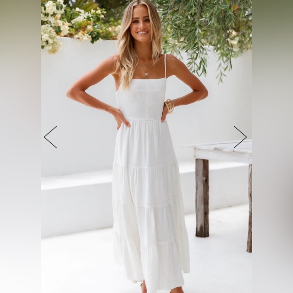Hello Molly White, Tiered, Midi Sundress - Size Small